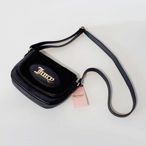 NWT Juicy Couture black faux leather & faux shearling satchel bag